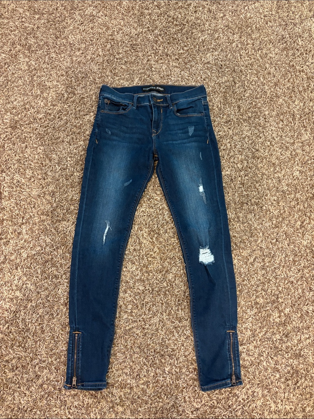 Express Women's Dark Blue Skinny Jeans with Ankle Zippers